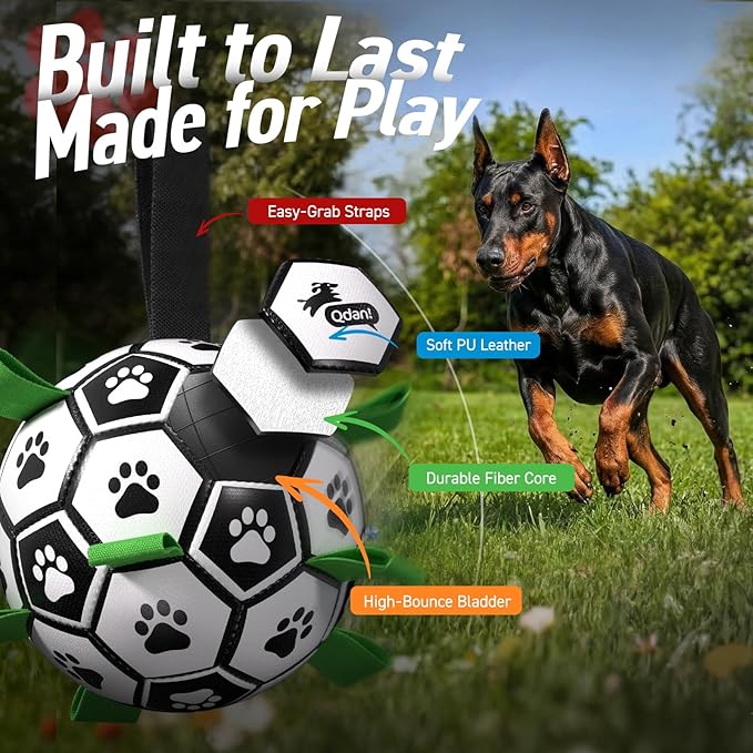 QDAN 10 Inch Gaint Dog Soccer Ball with Straps, Durable Big Dogs Balls, Outdoor Large Dog Toys, Herding Balls for Dogs, FloatingToy, Birthday Gifts (10 Inch)