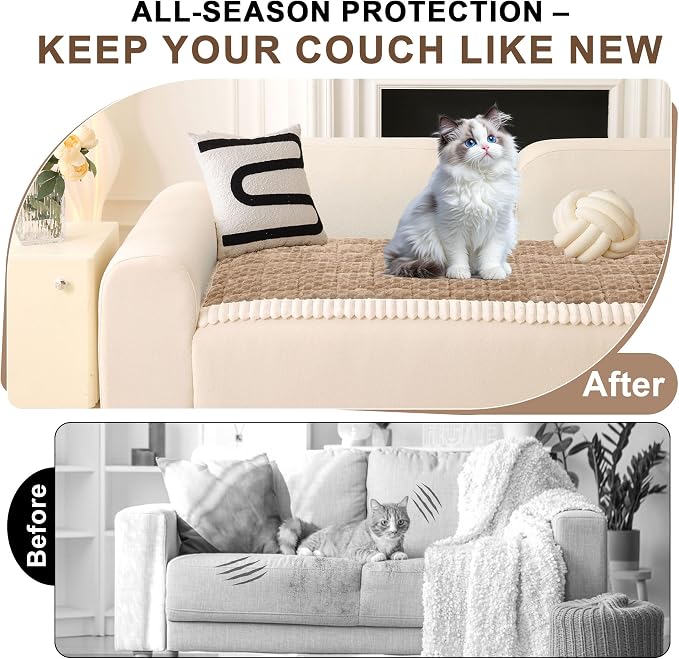 OTOB Couch Covers for Sofa Pet Friendly, Washable & Non Slip Fuzzy Dog Couch Cover Love Seat Sofa Slipcovers Cushion Mat, Cozy Soft All Seasons Plush Furniture Protector (Coffee, 27.6" x 59.1")