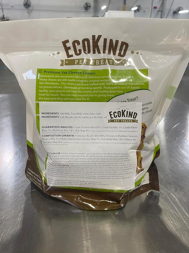 EcoKind Yak Cheese Himalayan Dog Chews, Yak Chews for Large Dogs, Long Lasting Bone for Aggressive Chewers, 3 Ingredient Natural High Protein Treats, No Additives or Lactose, Large - 18+ Chews (5 lbs)