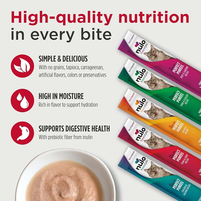 Nulo FreeStyle Lickable Cat Treats - Perfect Purées Chicken Recipe, Squeezable Grain-Free Wet Cat Food Topper, High Moisture for Hydration, 0.5oz Tubes (pack of 48)
