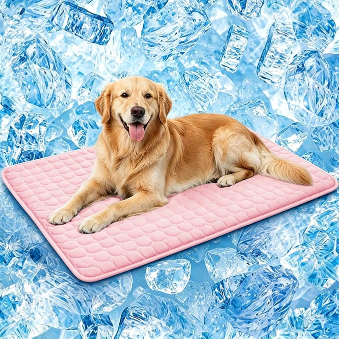 SOMOYA Dog Cooling Mat (Q-Max>0.4) Pet Cooling Pads Blanket Sleeping Kennel Mat,Ice Silk Cool Mat Pad Breathable Dog Bed Mats Beach for Large Dogs Cats (Pink, 27x39 in)