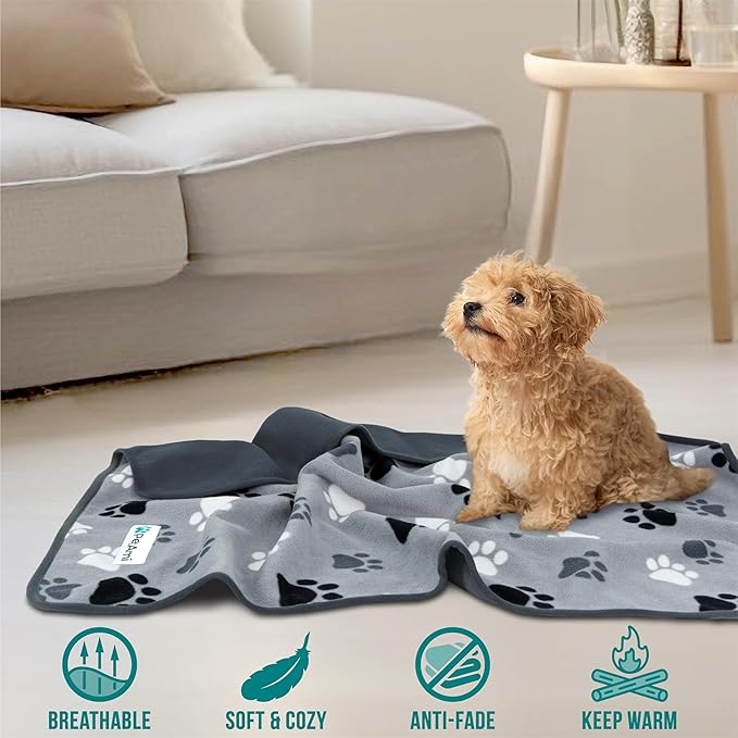 PetAmi Waterproof Dog Blanket for Couch, Pee Proof Reversible Cat Blanket for Sofa Bed Furniture Protector, Soft Fleece Washable Pet Throw for Dogs Cats Puppies Kittens, 40x60 Paw Print Gray