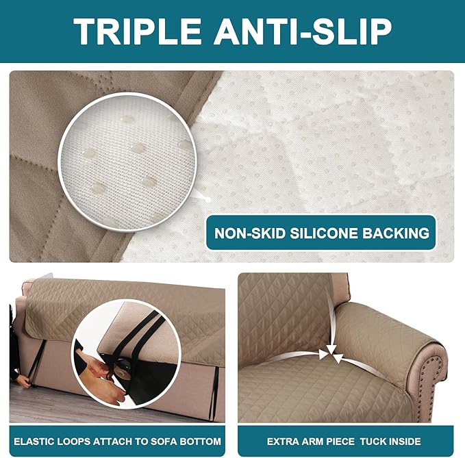 Turquoize 100% Waterproof Sofa Covers Chair Cover Slipcover Couch Protector Triple Non-Slip Sofa Slipcover for 1 Cushion Furniture Protector for Pets, Kids,Dog (Chair 23", Taupe)