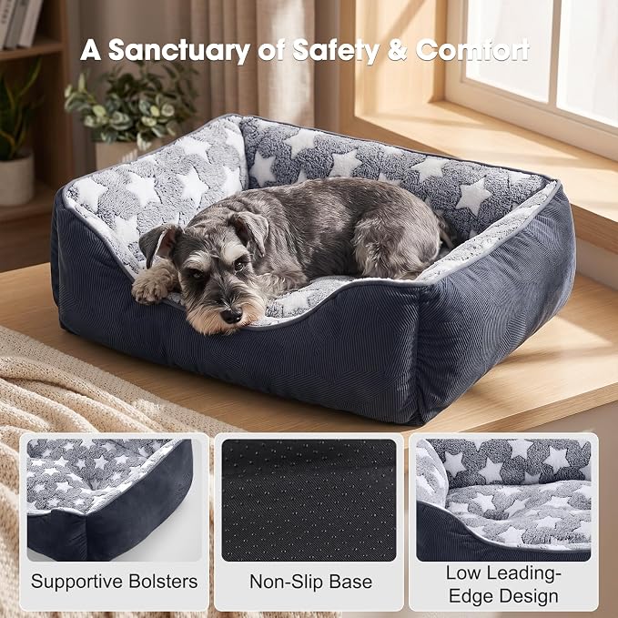 GASUR Large Dog Bed, Rectangle Washable Pet Beds, Orthopedic Dog Sofa Bed, Durable Pet Cuddler Anti-Slip Bottom, Soft Calming Sleeping Warming Puppy Bed (L (35"x 25"x 9"), Black)