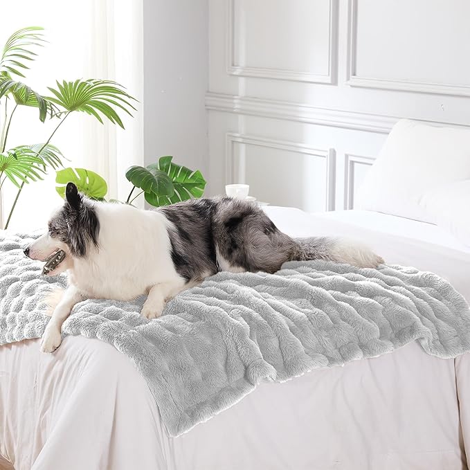 Modern Threads Water-Resistant Faux Rabbit Fur Pet Blanket for Dogs & Cats – Ultra-Soft Couch, Bed & Crate Protector, 50x60 Light Grey