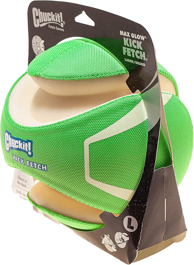 Chuckit! Kick Fetch Max Glow Ball, Large (8 Inch) Glow in the Dark Dog Toy (Pack of 4)