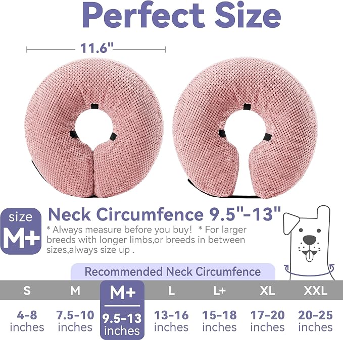 Loflaze Soft Inflatable Dog Cone Collar for Large Medium Small Dogs Cats - After Surgery Dog Neck Donut Collar, ECollar Alternatives for Recovery - Pink, M+