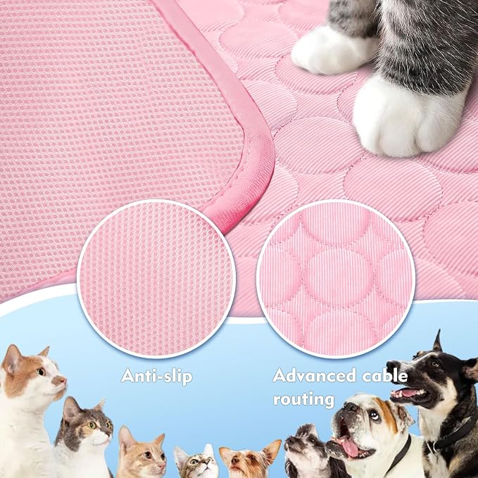 SOMOYA Dog Cooling Mat (Q-Max>0.4) Pet Cooling Pads Blanket Sleeping Kennel Mat,Ice Silk Cool Mat Pad Breathable Dog Bed Mats Beach for Large Dogs Cats (Pink, 27x39 in)