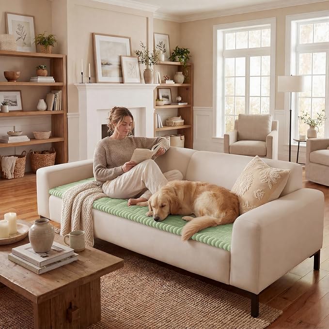 decorUhome Couch Cover for Dogs, Non-Slip Fuzzy Pet Sofa Cover for Seat, Backrest & Armrest, Soft Washable Pet-Friendly Sofa Protector, Green, 27.6" x 27.6"