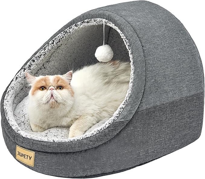 Jiupety Cute Cat Beds for Indoor Cats, Cat Cave Bed for Kittens, Large Cat Cave and Covered Cat Bed with Anti-Slip Bottom, Washable Removable Cushion, M(16"x16"x13"), Dark Gray