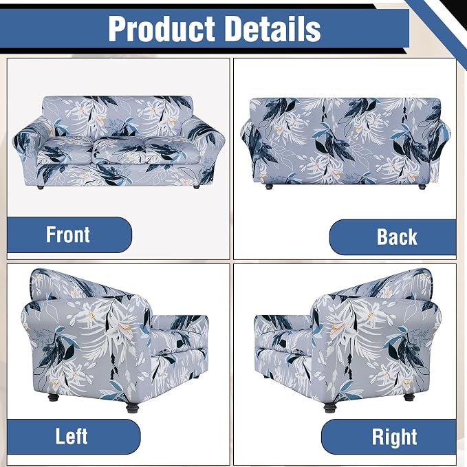 Stretch Couch Covers for 3 Separate Cushion Couch Sofa,Floral Printed Couch Sofa Cover,Washable Sofa Slipcover,Pet Friendly Furniture Protector with Elastic Bottom,Universal Fit for Home(Sofa,Cover)