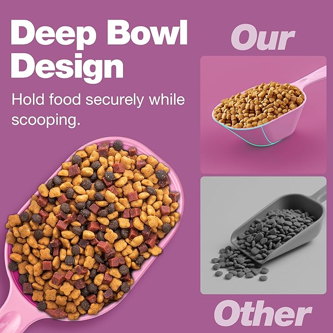 Dog Food Scoop 2 Pack, Pet Cup Capacity Cat Food Scooper With Measuring Lines For Dog, Puppy and Cat Coffee Bean, Flour Scoop Purple