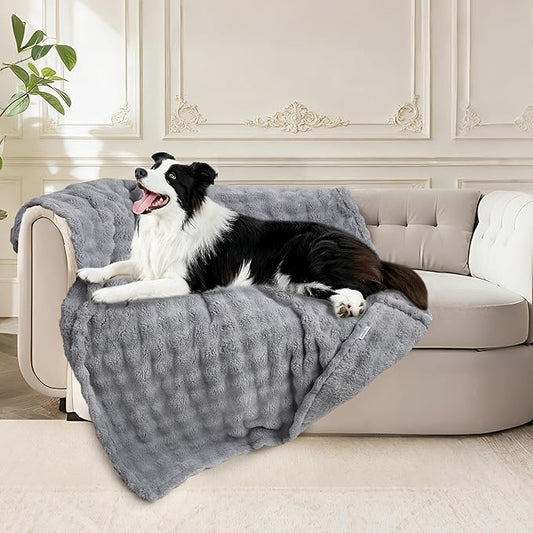 Dog Blankets Washable Pet Blanket - Fluffy Fuzzy Cat Puppy Blanket with Premium 300GSM 3D Fleece Bubble for Pet Kitten Doggy, Grey, 40x60IN