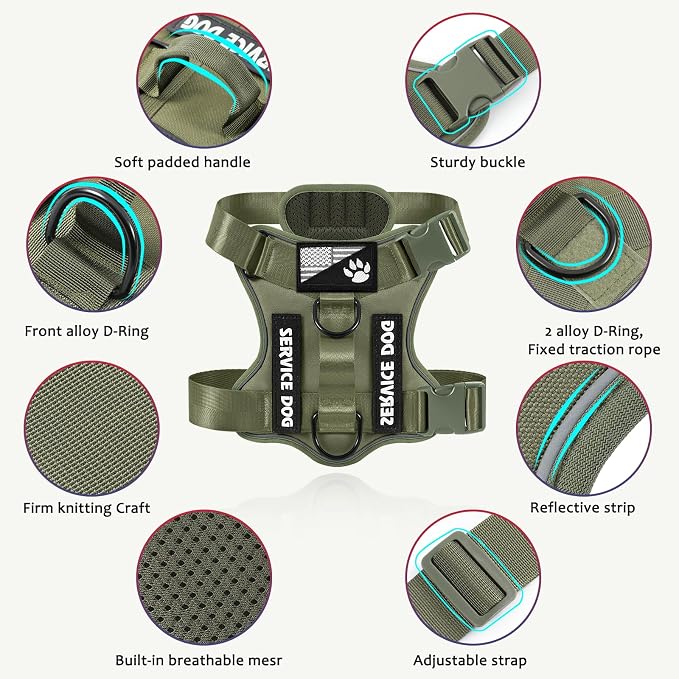 Service Dog Harness, Reflective Dog Vest Harness with 5 PCS Patches, Adjustable Soft Oxford Pet Harness, Inner Layer Mesh, Easy to Control for Small Medium Large Dogs