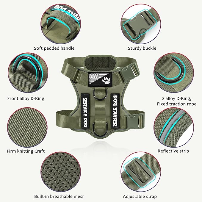 Service Dog Harness, Reflective Dog Vest Harness with 5 PCS Patches, Adjustable Soft Oxford Pet Harness, Inner Layer Mesh, Easy to Control for Small Medium Large Dogs