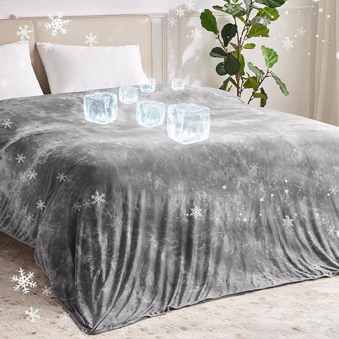 Guohaoi Cooling Throw Blanket for Hot Sleepers, King Size 90''×108'' Lightweight Breathable Summer Bed Blanket for Couch, Arc-Chill Q-Max >0.5 Cool Fiber,Lightweight Tie Dye Blanket Grey