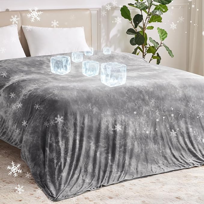 Guohaoi Cooling Throw Blanket for Hot Sleepers, Queen Size 90''×90'' Lightweight Breathable Summer Bed Blanket for Couch, Arc-Chill Q-Max >0.5 Cool Fiber,Lightweight Tie Dye Blanket Grey