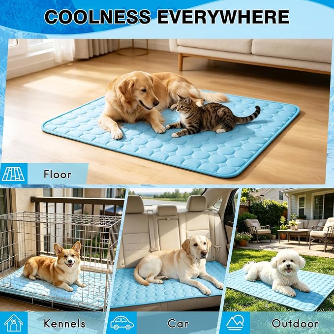 Dog Cooling Mat, Q-Max>0.4 Pet Dog Self Cool Pad, Ice Silk Washable Summer Cooled Mat for Dogs Cats, Kennels, Crates and Beds