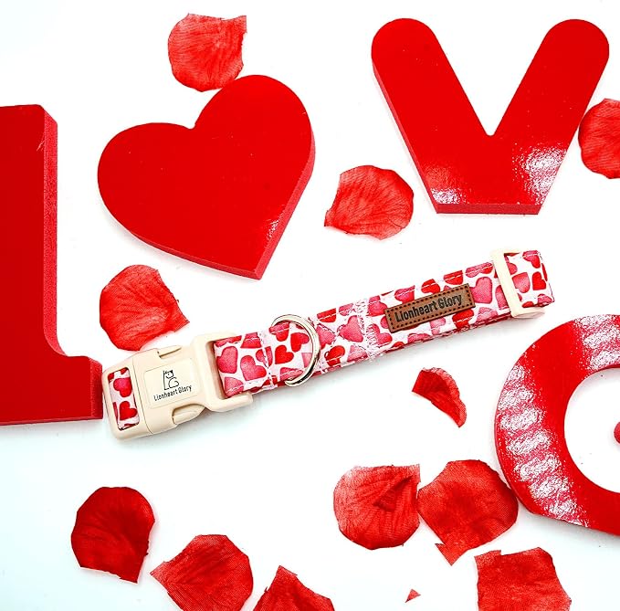 Lionheart glory Valentine's Day Collar, Red Hearts Dog Collar for Medium Cute Dog Collars Spring Female Pet Gift Adjustable Heavy-Duty Holiday Dog Collar Plastic Buckle