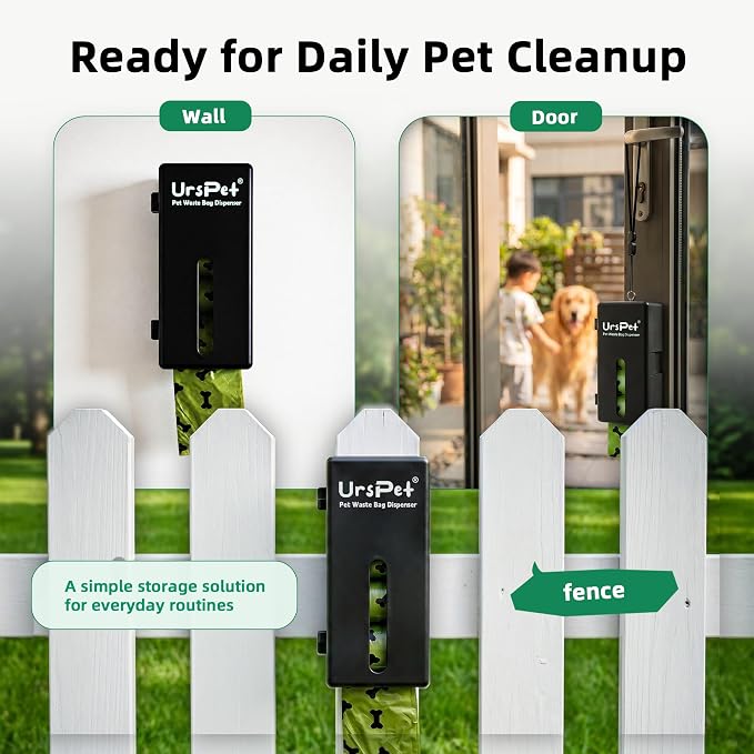 Portable Dog Poop Bag Dispenser, 60 Bags, Black | wall mount design, easy bag pull, flip top lid, leak resistant refill bags, simple refill access, tidy home or yard use