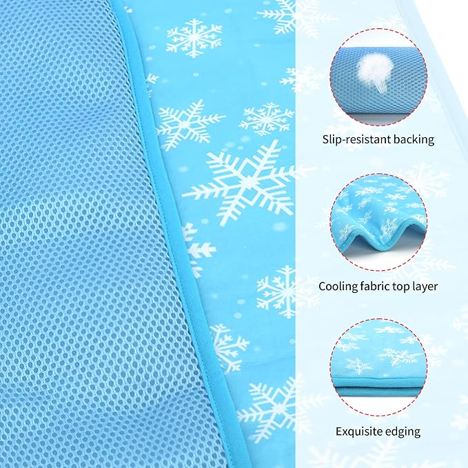 DELIFUR Cat Cooling Mat- Pet Cooling Mat Outdoor for Dogs Self Cooling Pad for Kitten Cat Puppy Machine Washable (Medium, Blue Snowflake)