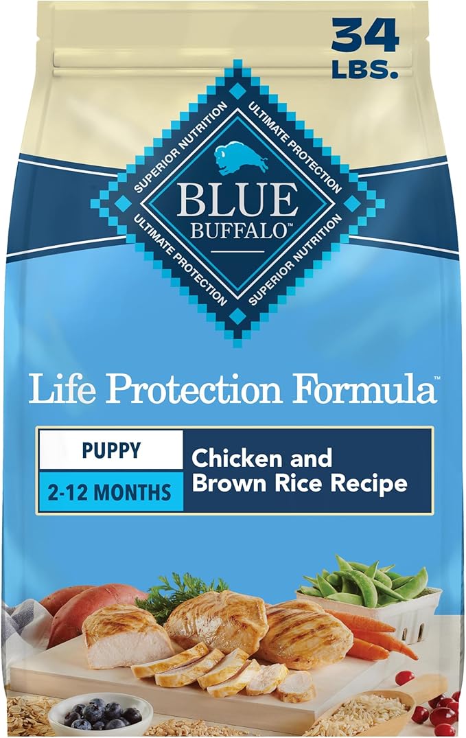 Blue Buffalo Life Protection Formula Chicken & Brown Rice Puppy Dry Dog Food with DHA & ARA, Supports Immunity with Antioxidant-Rich LifeSource Bits, Promotes Healthy Muscles & Strong Bones, 34 lbs.