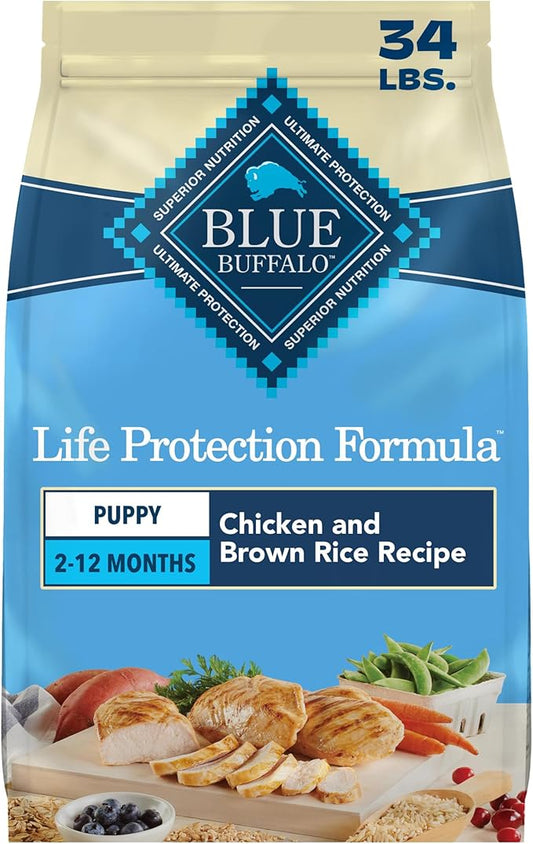 Blue Buffalo Life Protection Formula Chicken & Brown Rice Puppy Dry Dog Food with DHA & ARA, Supports Immunity with Antioxidant-Rich LifeSource Bits, Promotes Healthy Muscles & Strong Bones, 34 lbs.