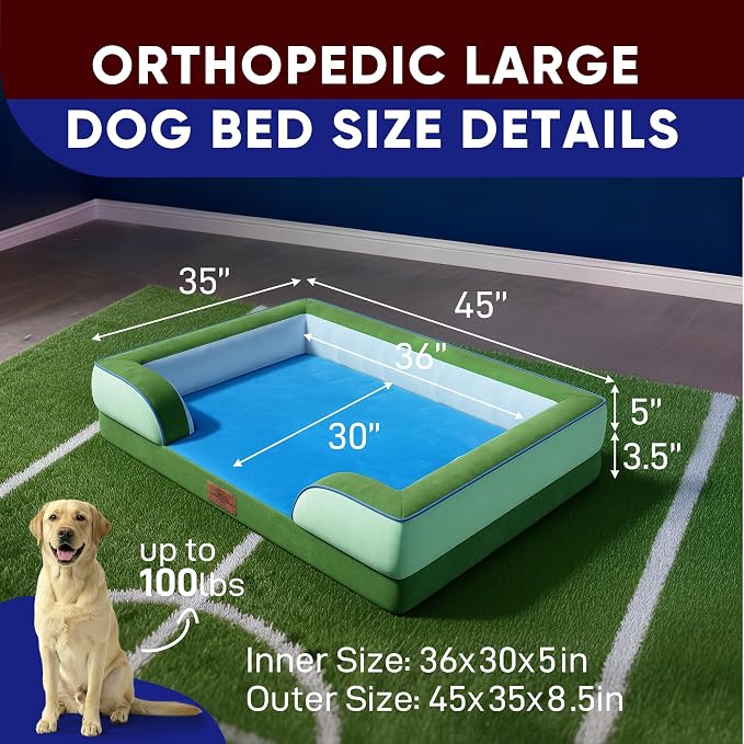 Comfort Expression Orthopedic Dog Bed for Extra Large Dogs 45x35 Inch, Waterproof Egg Crate Foam XL Pet Bed with Bolsters, Dog Couch with Washable Cover & Non-Slip Bottom, Boston