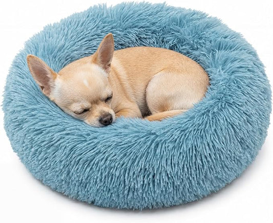 Tiny Dog Bed 15 Inch for Extra Small Dogs,Washable Puppy Bed,Soft Faux Fur Calming Donut Bed for Chihuahua Yorkie Maltese Pomeranian,Blue