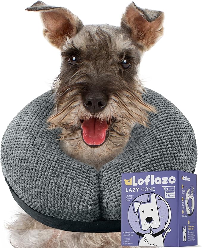 Loflaze Soft Inflatable Dog Cone Collar Alternative After Surgery - Dog Neck Donut E Collar for Large Medium Small Dogs Cats Post Surgery - Recovery Collar to Stop Licking - Grey,M