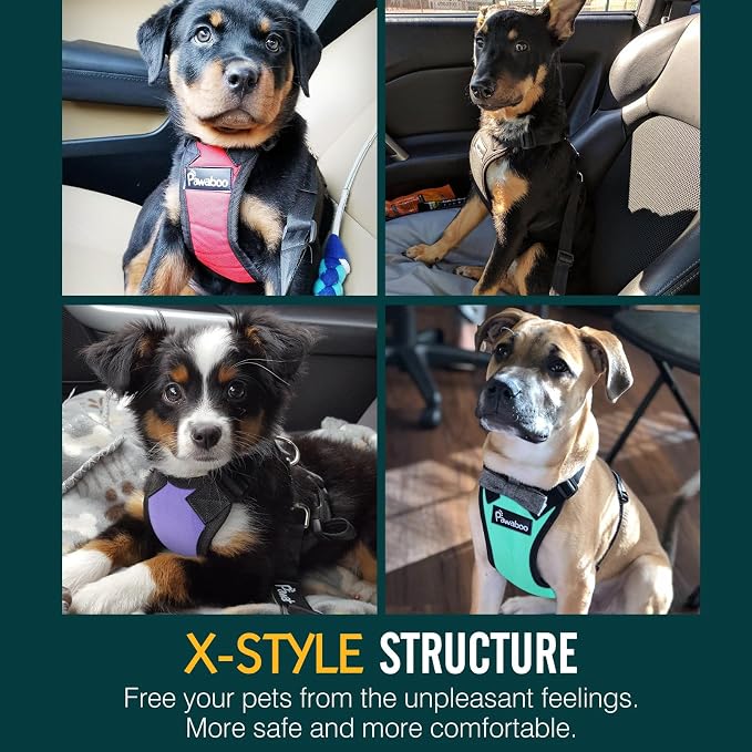 Pawaboo Breathable Dog Seat Belt Harness for Car, Adjustable Dog Safety Vest Harness with Vehicle Connector Strap, M, Full Blue