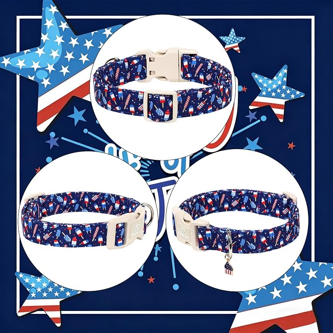 4th of July Dog Collar Patriotic Popsicle Dog Collars for Small Dogs - Lightweight Adjustable Navy Independence Day Puppy Collars Cute Summer Pet Safety Collar S