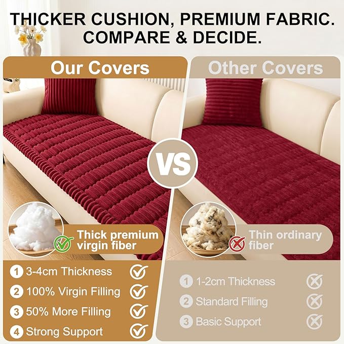 Smiry Couch Cover for Dogs, Non Slip Washable Sofa Protector for Pets, Soft Furniture Cover for Pet, Stylish Sofa Covers, Cozy Protect Against Fur, Dirt & Everyday Messes (Red, 27.6" x 88")