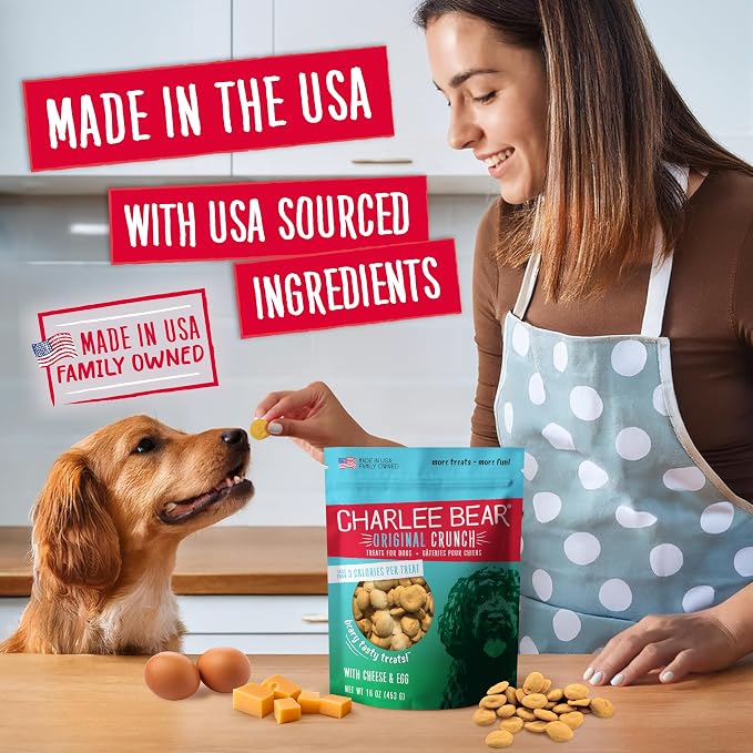 Charlee Bear Dog Training Treats, Cheese & Egg Recipe, Low Calorie (Under 3 Calories), Limited Ingredient Crunchy Dog Treats, 6 oz. Resealable Bag