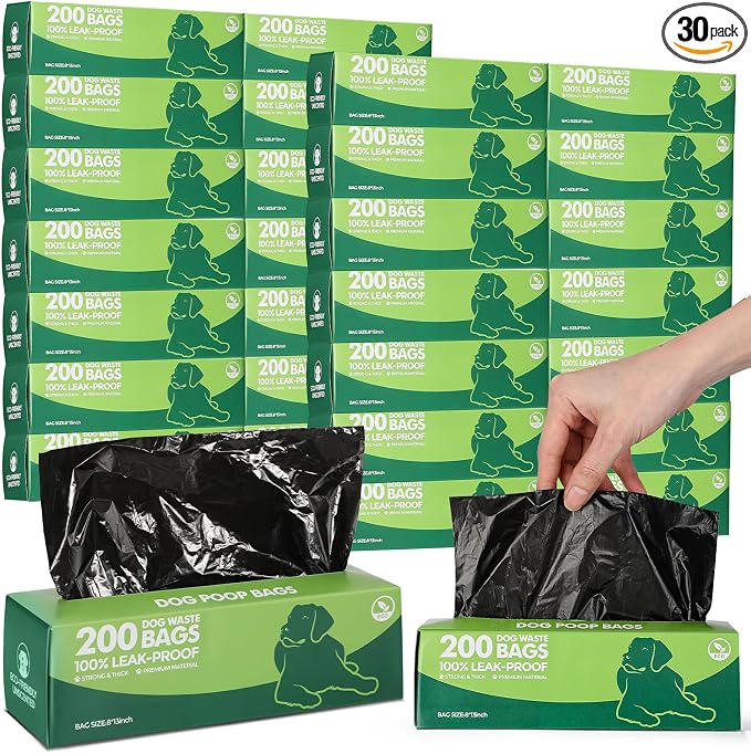 Harloon 6000 Counts Dog Poop Waste Bags Bulk, 30 Rolls Pet Waste Bags, Extra Thick Strong Leak Proof, for Walking, Travel, Park, Puppy Cleanup,Universal Doggy Rolls Waste-Box(Black,12 x 8 Inches)