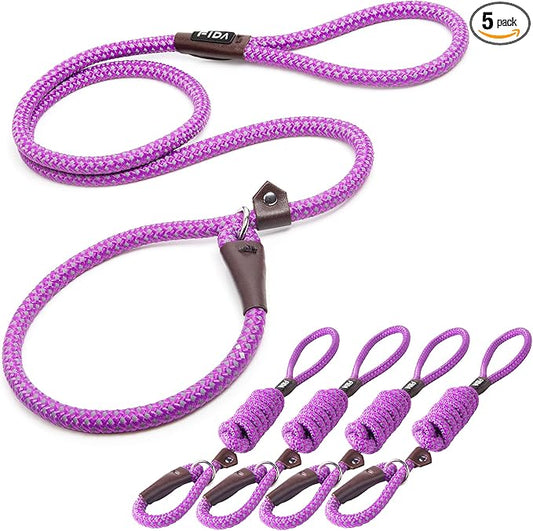 Fida Durable Slip Lead Dog Leash Bulk Pack of 5, Heavy Duty 1/2" x 6 FT Comfortable Strong Rope Slip Lead for Large, Medium Dogs No Pull Pet Training Leash with Highly Reflective, Purple