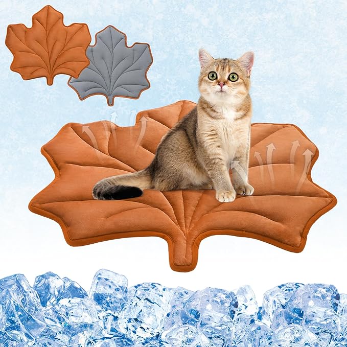 KOOLTAIL Breathable Cat Mat, Upgraded Two Sided Pad for Dogs Cats Puppy, Soft Summer Pet Sleeping Blanket Kennel to Keeping Cool, Washable Dog Mats for Crate Sofa Bed Outdoor, Maple Leaf