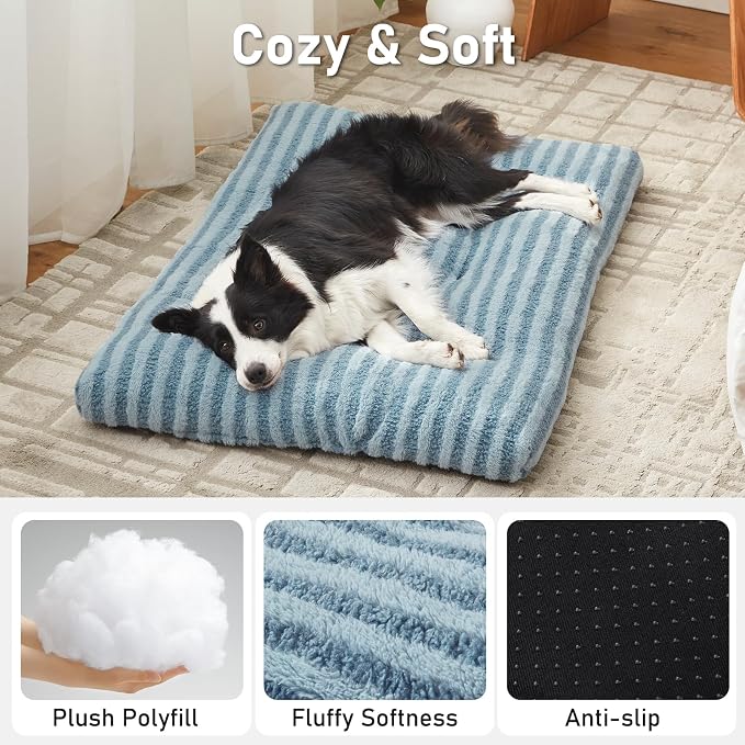 FURTIME Washable XXL Dog Bed for Extra Large Dogs, Giant Deluxe Dog Crate Beds Comfy Fluffy Kennel Pad Anti-Slip Pet Sleeping Mat, Machine Washable Dogs Pillow, 47"x29"x4", Blue