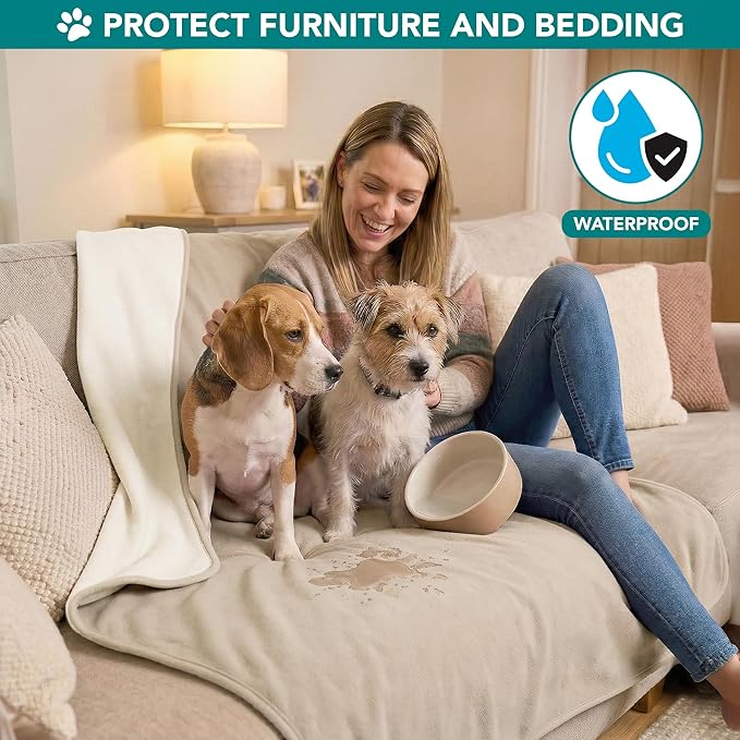PetAmi Waterproof Dog Blanket for Small Medium Dogs Cats, Pee Proof Reversible Cat Blanket for Kitten Puppy, Soft Fleece Washable Pet Throw for Couch Car Crate Liner, 29x40 Taupe Beige