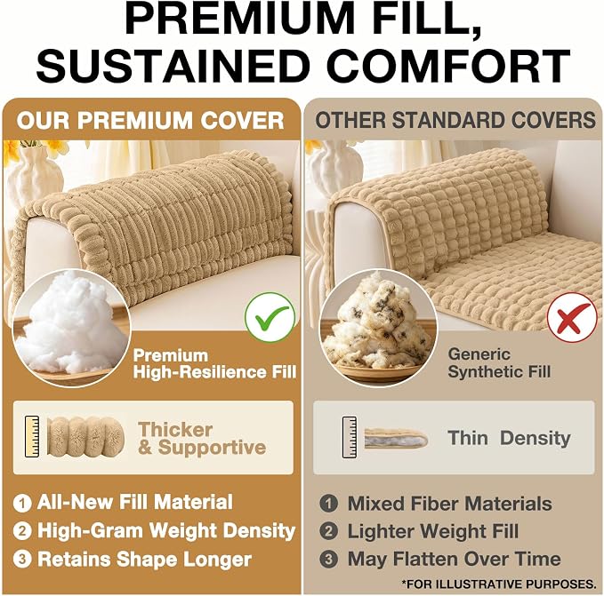 hyha Couch Cover for Dogs Washable, Non Slip Thick Flannel Sofa Protector, Pet Friendly Plush Furniture Cover for Sectional Sofa & Loveseat (Camel, 35.4" x 35.4")
