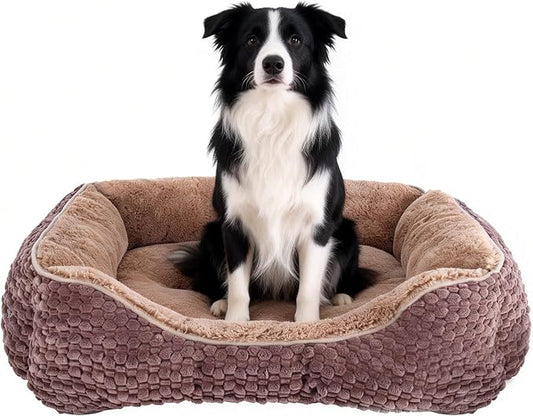 Plush Dog Bed Extra Large, Brown, Machine Washable, Dog Beds Sofa with Pillow Support, 35x25Inch, Corn Kernel Design, Non-Slip Bottom, Thick PP Cotton Padding