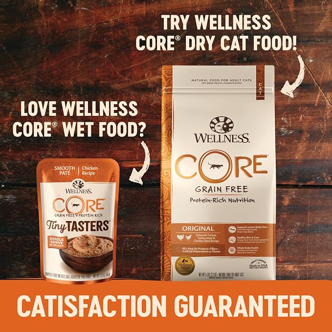 Wellness CORE Tiny Tasters Pate Adult Wet Cat Food, Natural, Protein Rich, Grain Free, Chicken Recipe, 1.75 oz, Pack of 12 Pouches