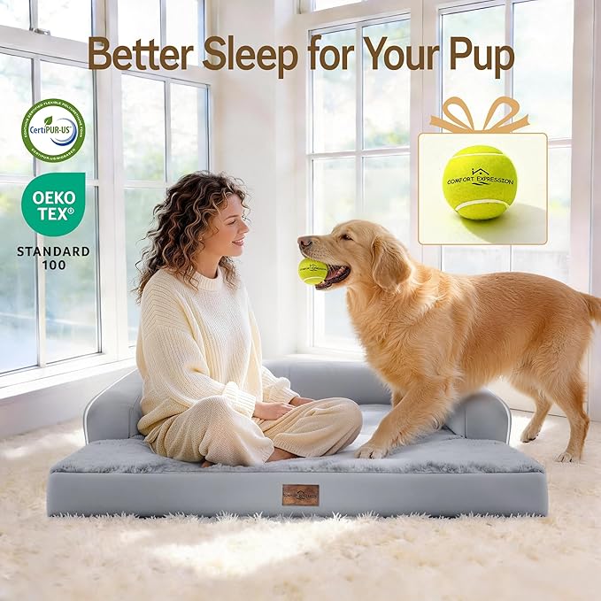 Comfort Expression Memory Foam Dog Bed for Large Medium Sized Dogs - Waterproof Orthopedic Pet Bed with Washable Removable Cover, Non-Slip Pet Sofa Couch, 36 x 27