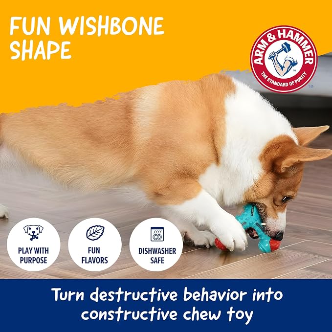 Arm & Hammer for Pets Nubbies Wishbone Dog Dental Toy Chicken Flavor Baking Soda Infused Moderate Chewers Plaque Tartar Reduction No Stuffing 24 Pack