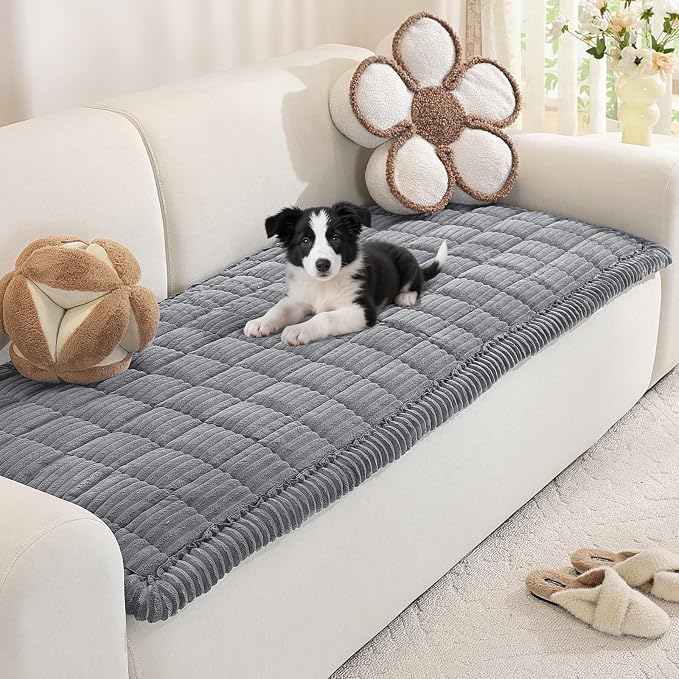 Royhom Couch Cover for Dogs Washable, Fuzzy Pet Couch Covers for 3 Cushion Sofa, Thick Soft Couch Protector Pet Friendly, Dog Mat for Couches and Sofas (Blue-Grey, 27.6 x 82.7 Inch)