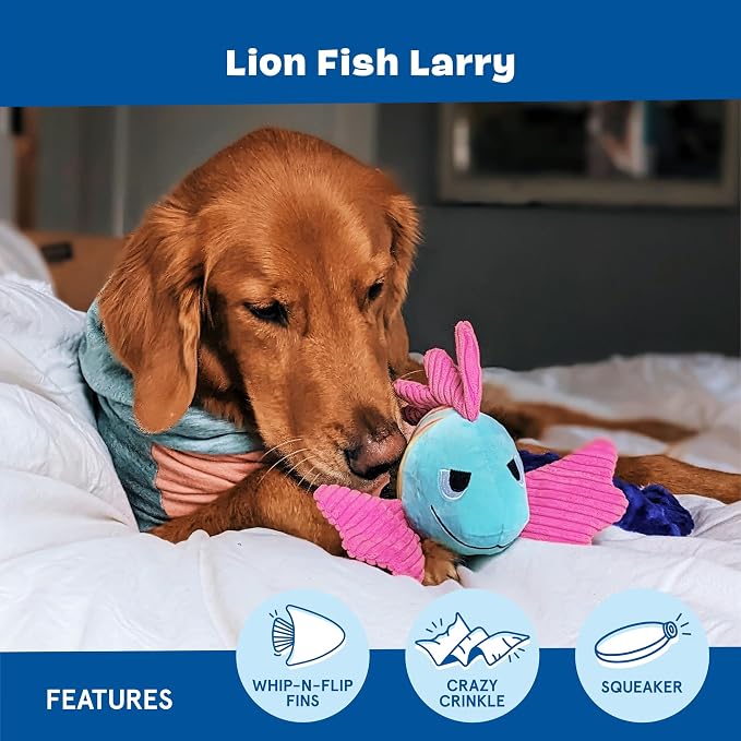 Barkbox Lion Fish Larry Dog Toy | Plush Lionfish with Whip-N-Flip Fins, Squeaker, Crinkle & Multi-Texture Design | for Medium to Large Dogs
