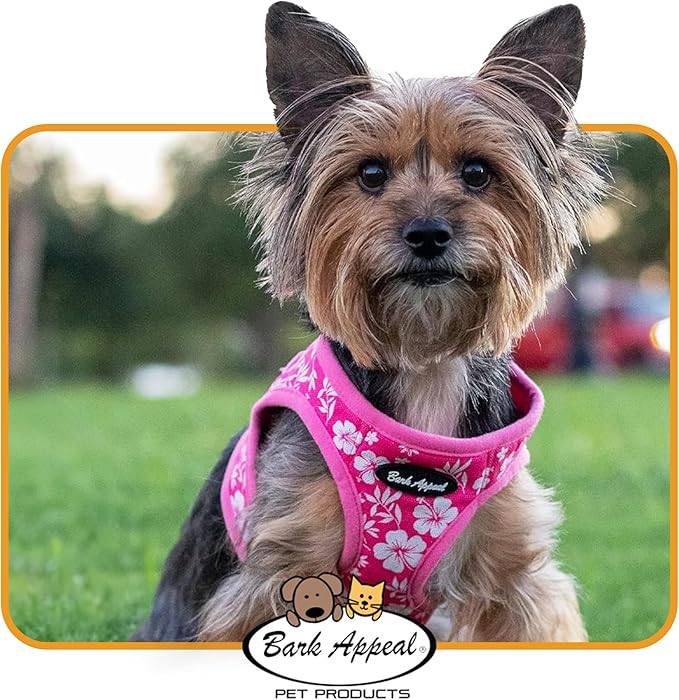 Bark Appeal Blue Hibiscus Step-in Dog Harness for Small to Medium Sized Pets – Updated Sizing, Re-Measuring is Essential – Soft Vest Harness – Anti-Choke with Adjustable Strap & Heavy Duty Clip – M