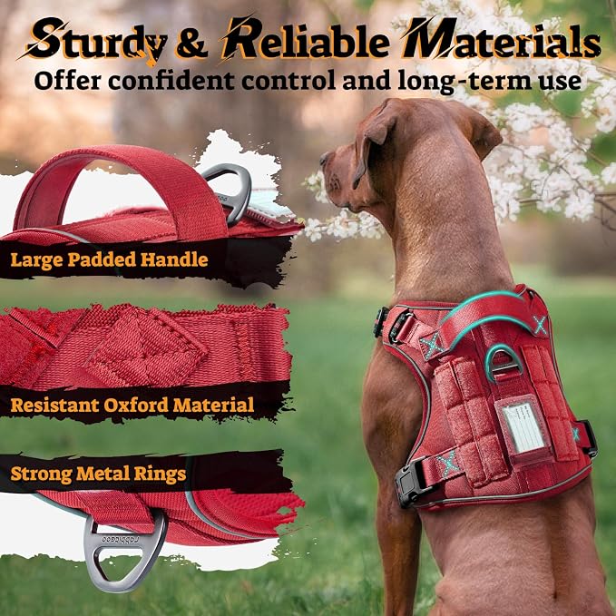 rabbitgoo Tactical Dog Harness for Large Dogs No Pull Adjustable Military Vest with Handle MOLLE Reflective Heavy Duty Dog Vest for Walking Training Hunting Outdoor Working Medium Size Dog Red M