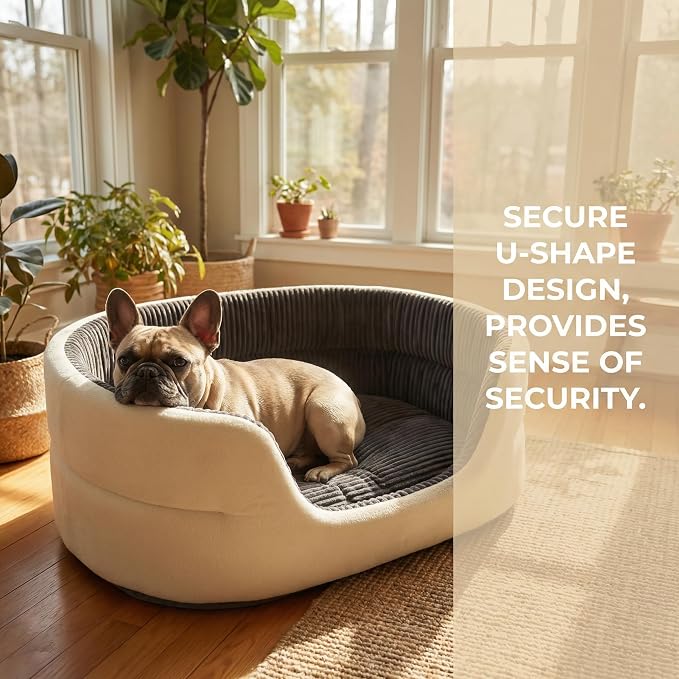 Small Dog Bed Cat Bed 16x20 Inch, Calming Pet Bed for Dogs & Cats, Machine Washable Dog Bed, Half-Enclosed Open-Top Velvet Anti-Anxiety Bed, Cozy Snuggle Bed (White)