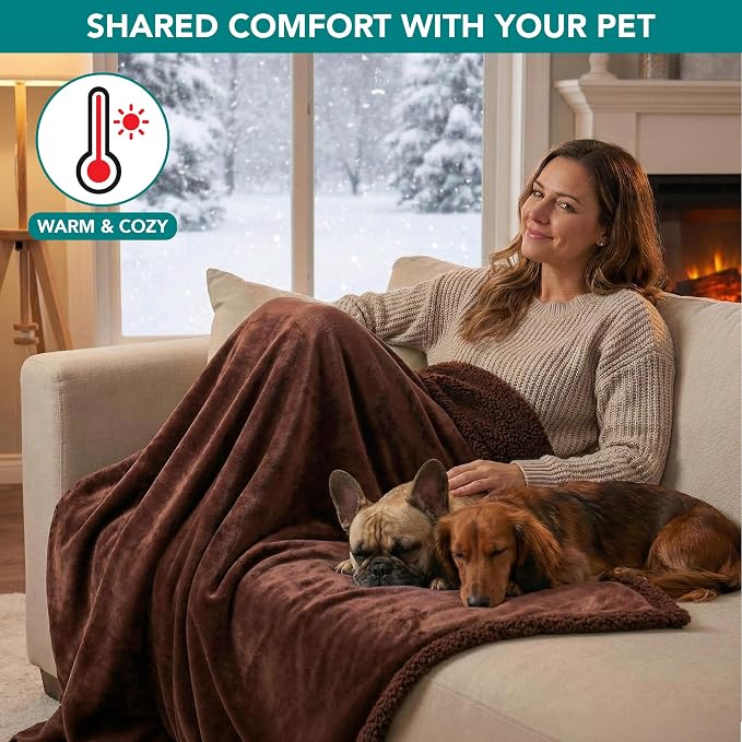 PetAmi Waterproof Dog Blanket for Couch, Pee Proof Fleece Reversible Pet Throw, Furniture Protector for Bed Sofa Kennel, Soft Washable Cover for Small Medium Dog Puppy Cat, 29x40 Brown Sherpa